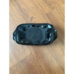 Black Patent Heart Makeup Bag Cosmetic Pouch Pink Lining Travel Toiletry Case